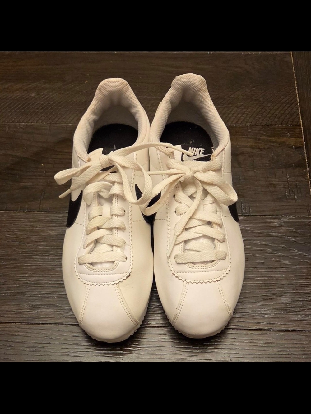 Nike Classic Cortez White Sneakers with Black Swoosh - Picture 2 of 6